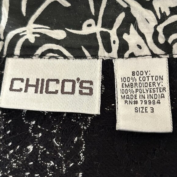 Chico's Black White Tribal Print Embroidered Jacket Blazer 3 XL Western Office - Picture 7 of 9